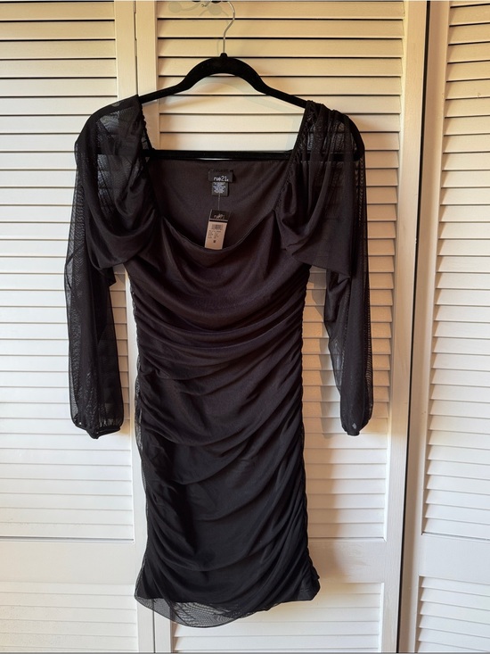 Rue21 Dresses & Skirts - Rue21 Black Ruched Mesh Long Sleeve Bodycon Dress